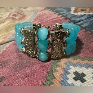 Elegant Silver and Blue Beaded Bracelet